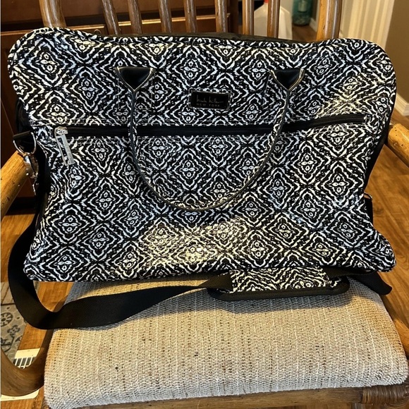 Nicole Miller Black and White Geometric Weekender Travel Bag - Picture 1 of 16